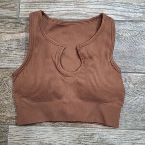 OQQ Brown Ribbed Crop Top
